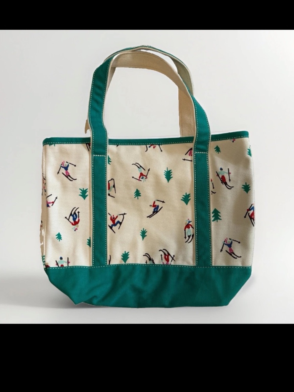 Lands' End Navy & Cream Canvas Tote with Ski Embroidery